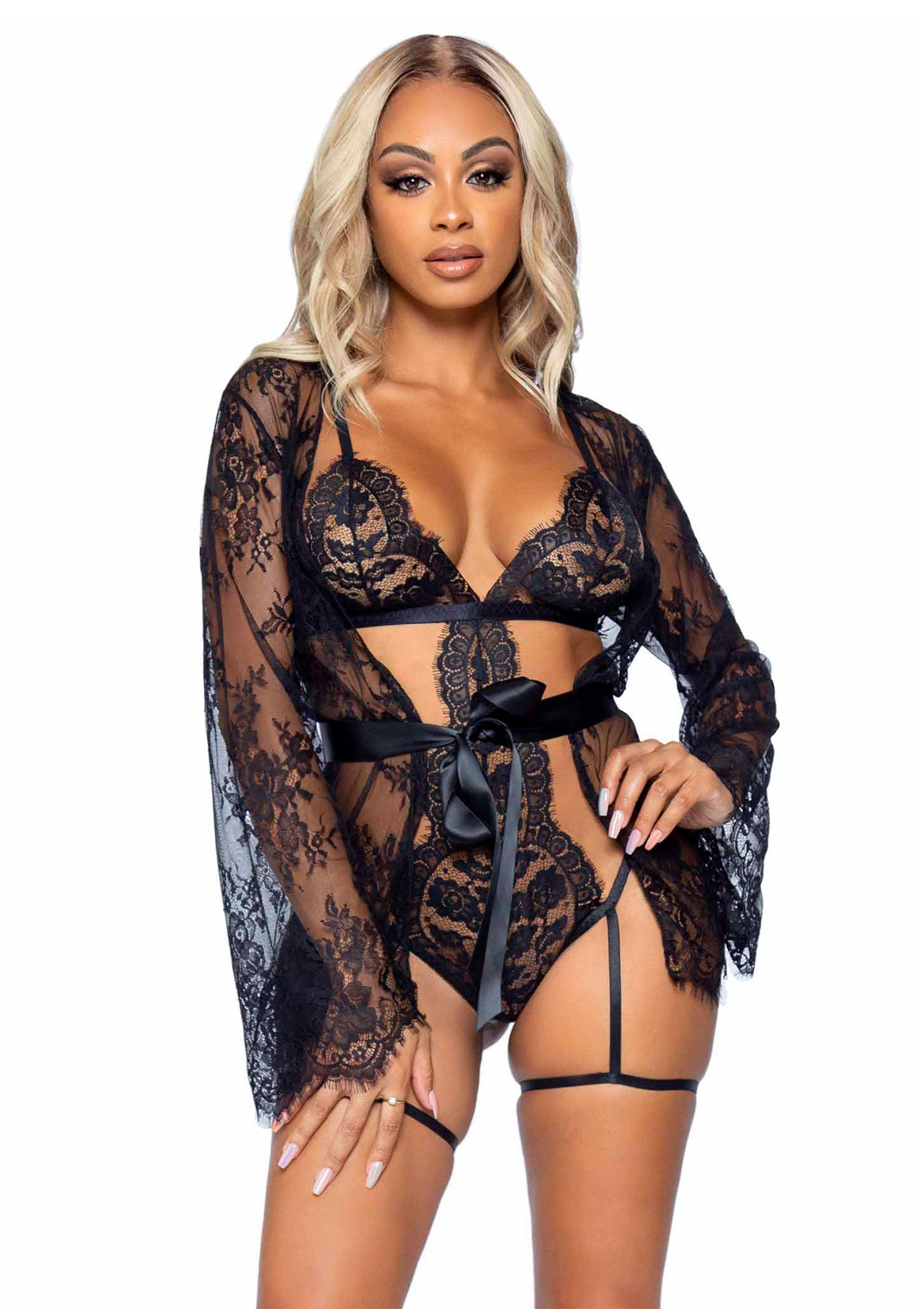 Garter Teddy with String Back and Robe