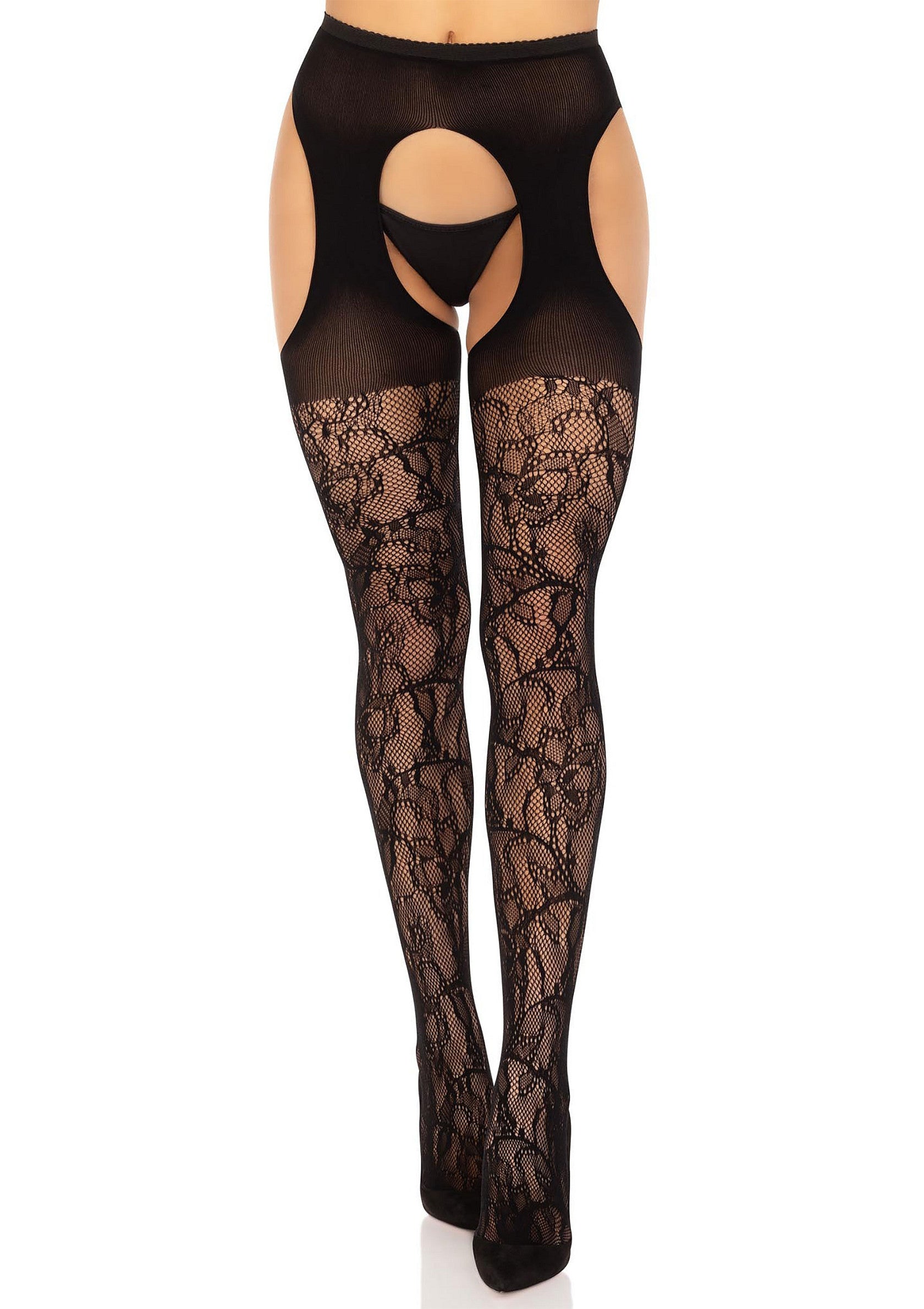 Eyelet Rose Lace Suspender Hose