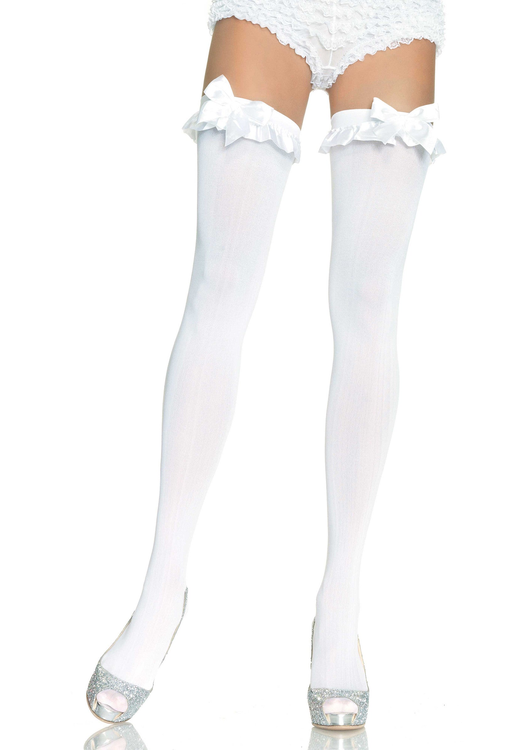 Opaque Thigh Highs with Bow