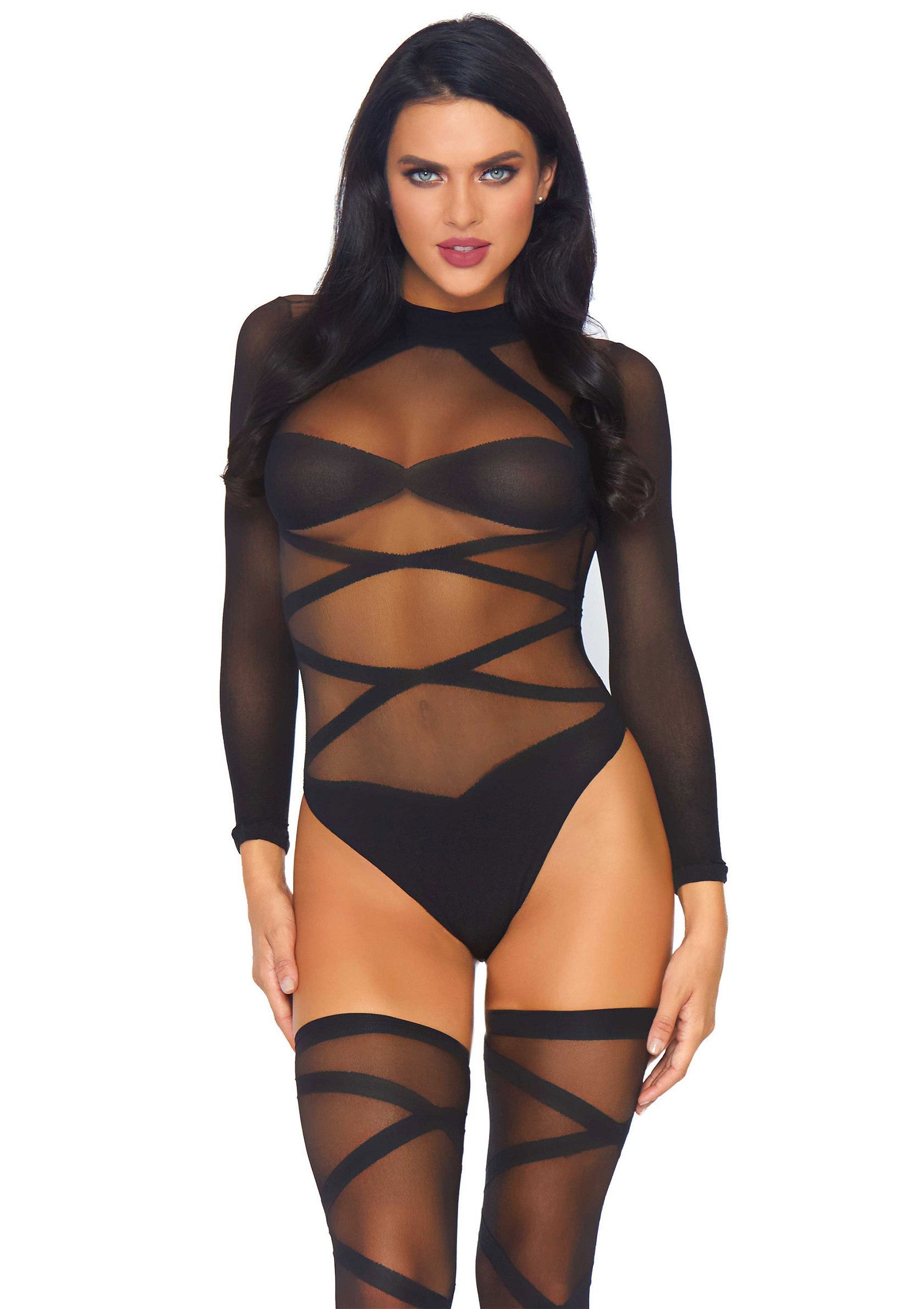 Opaque Criss Cross Bodysuit and Thigh Highs